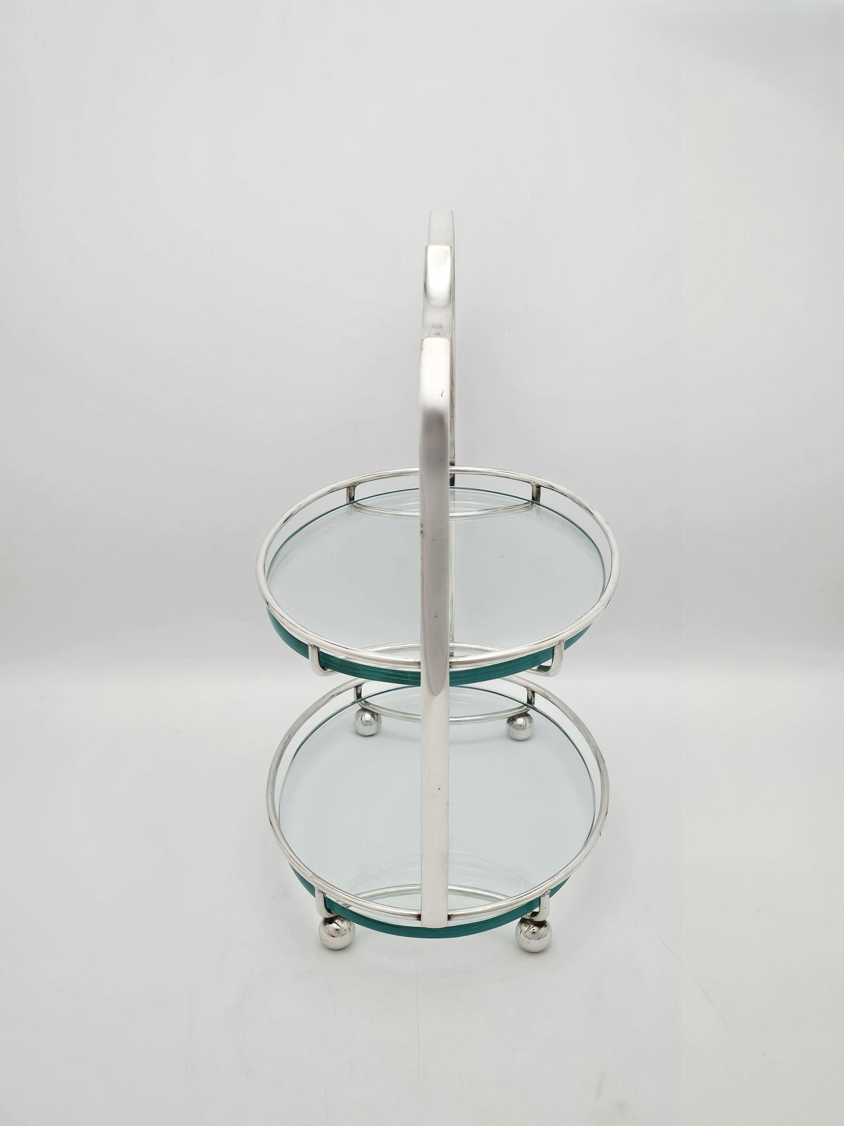 Antique Art Deco Silver Plated and Glass Two-Tier Serving Stand, circa 1925