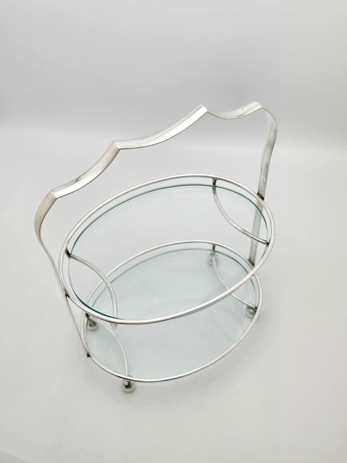 Antique Art Deco Silver Plated and Glass Two-Tier Serving Stand, circa 1925