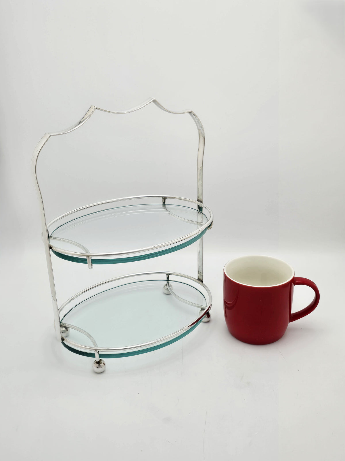 Antique Art Deco Silver Plated and Glass Two-Tier Serving Stand, circa 1925