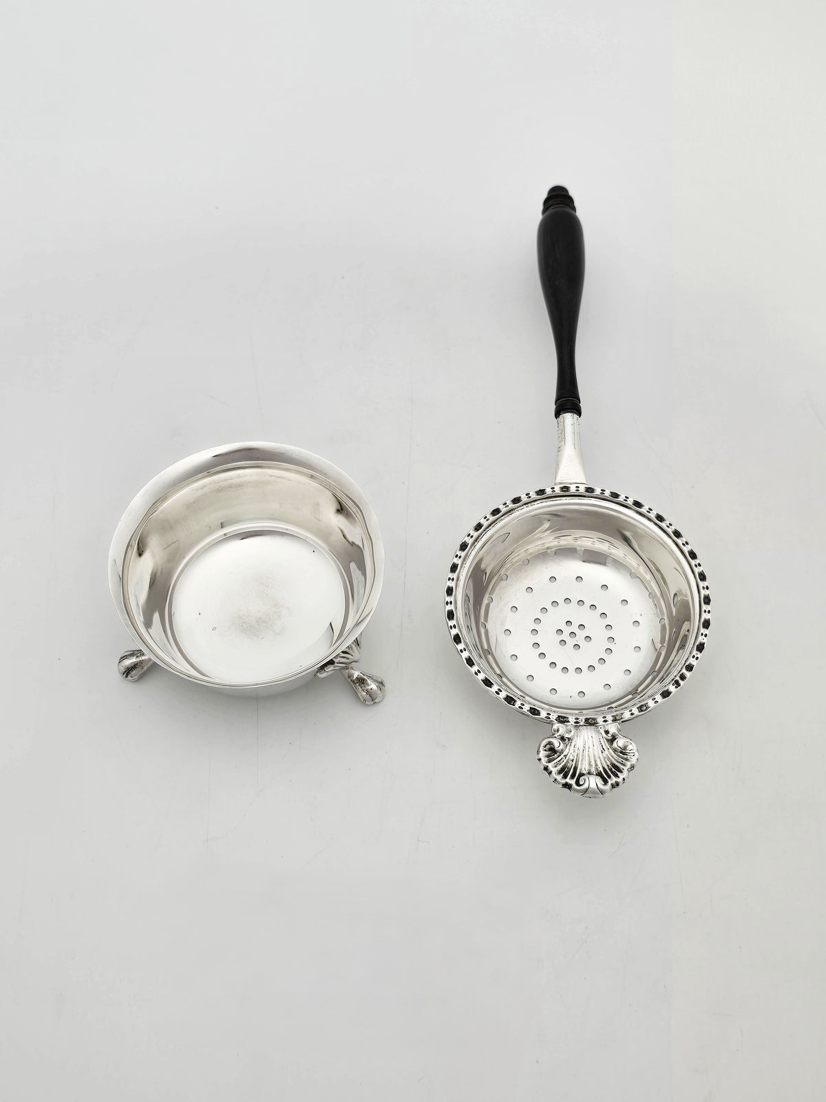 Vintage Sterling Silver Tea Strainer and Stand, Birmingham 1978