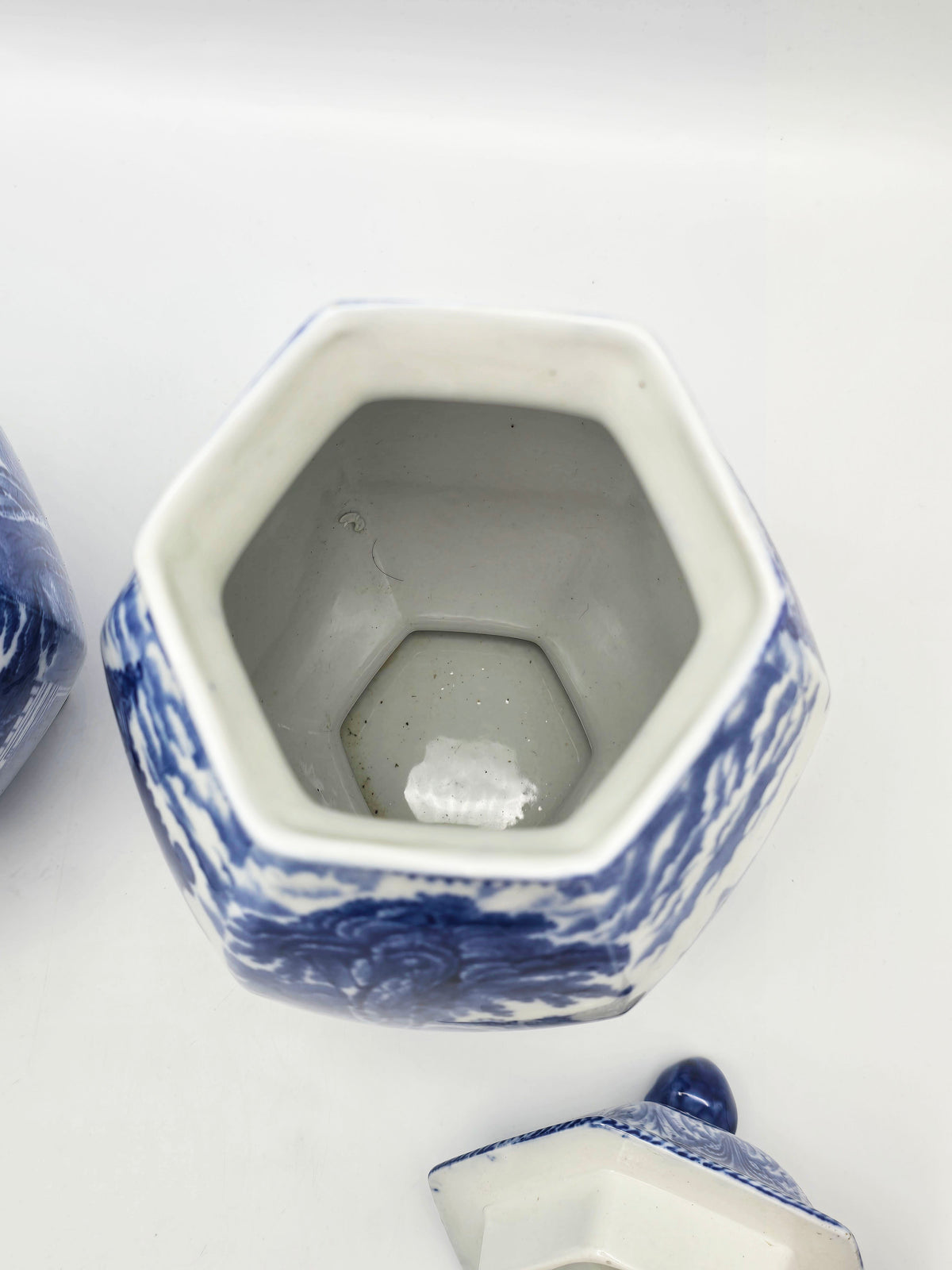 Antique China Blue Transfer Print Large Lidded Vases circa 1920