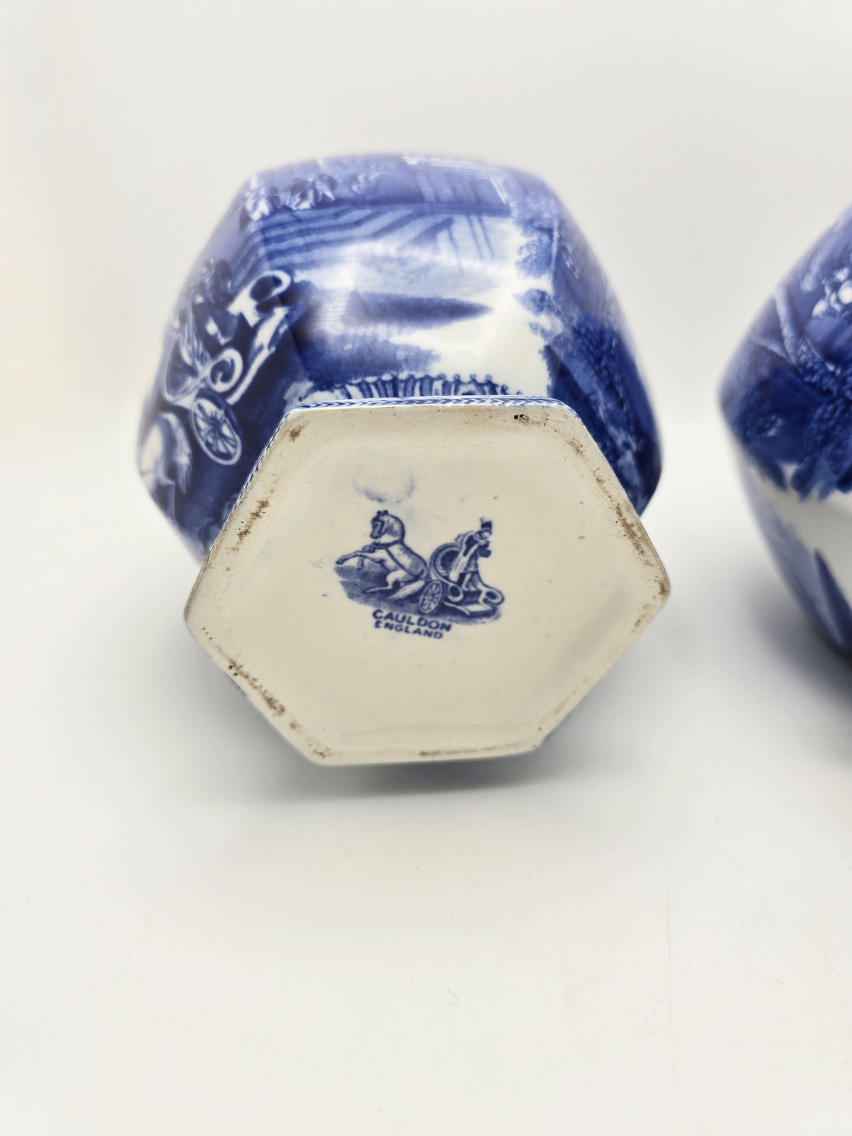 Antique China Blue Transfer Print Large Lidded Vases circa 1920