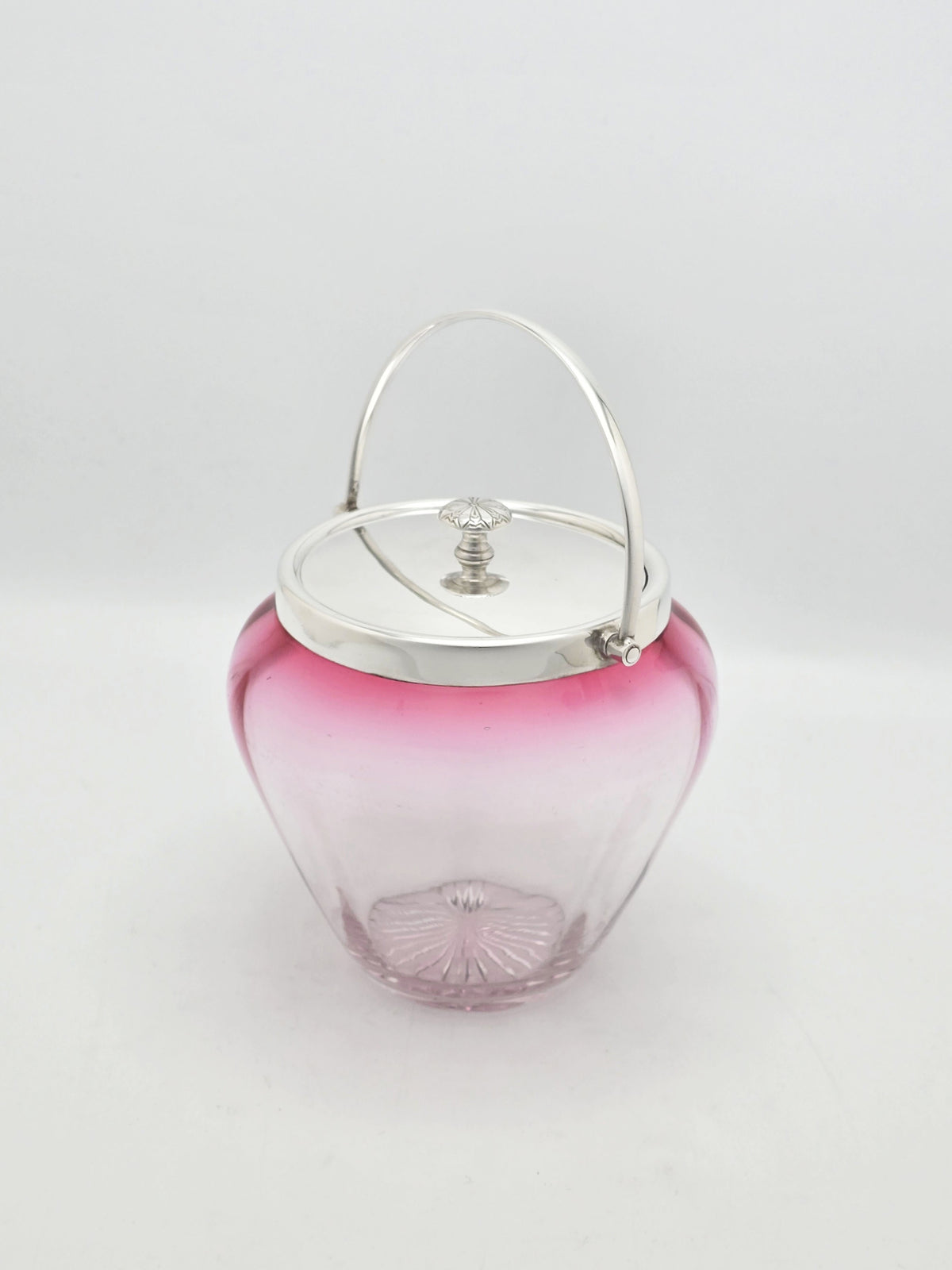 Antique Edwardian Silver Plated Cranberry Glass Biscuit Barrel circa 1905