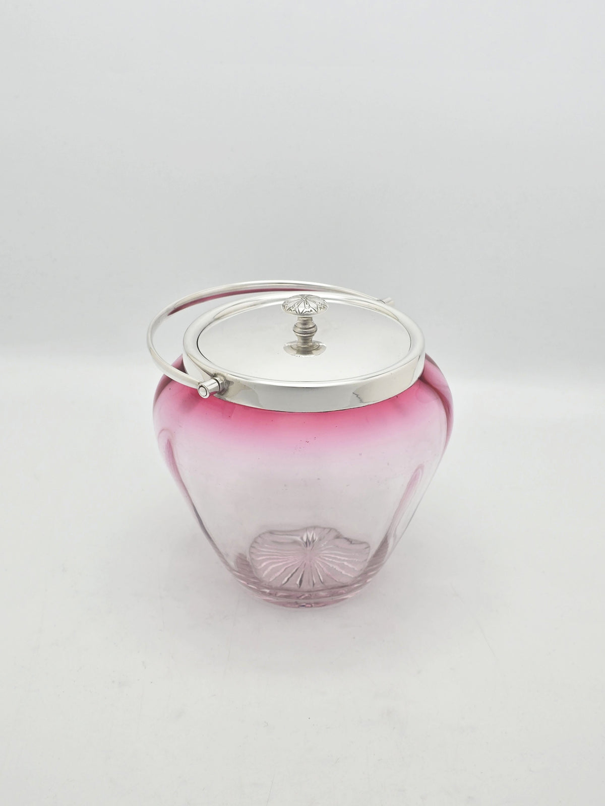 Antique Edwardian Silver Plated Cranberry Glass Biscuit Barrel circa 1905