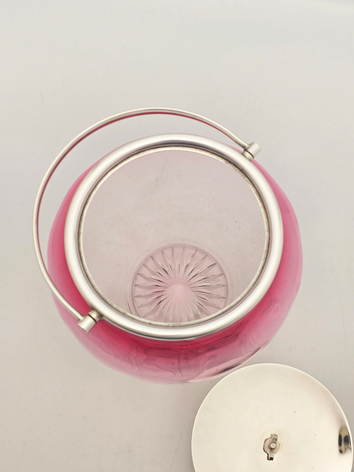 Antique Edwardian Silver Plated Cranberry Glass Biscuit Barrel circa 1905