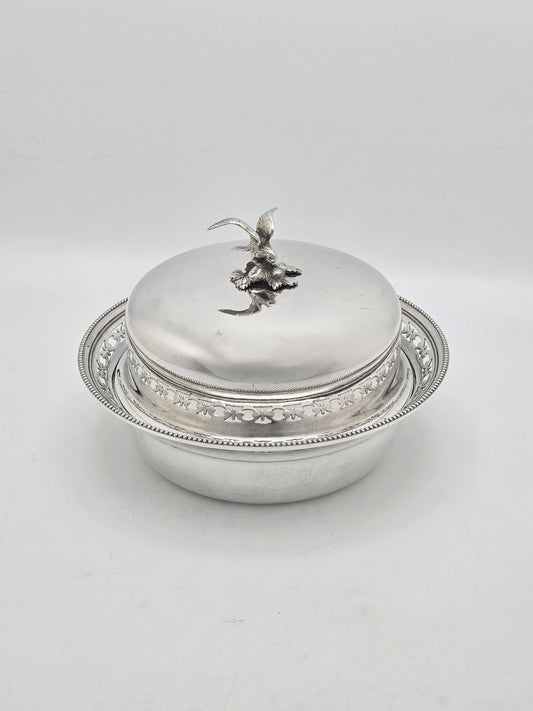 Antique Edwardian Silver Plated Covered Serving Dish Bird Finial circa 1905