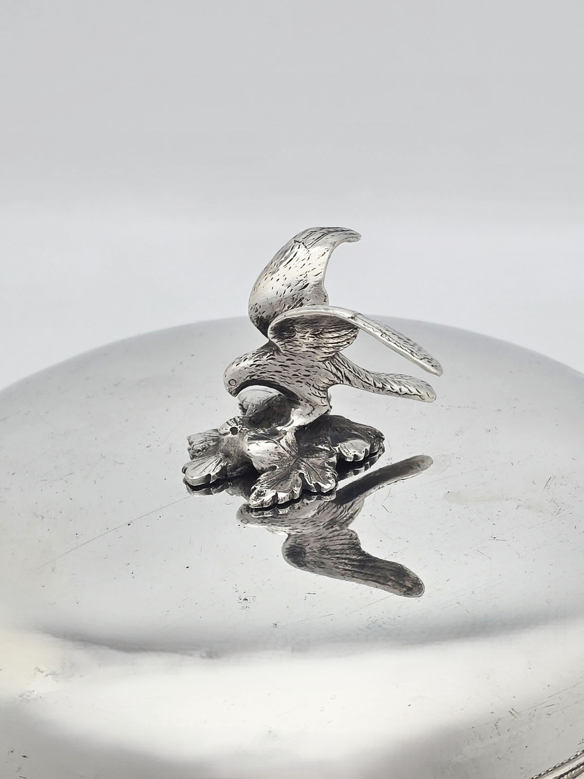 Antique Edwardian Silver Plated Covered Serving Dish Bird Finial circa 1905
