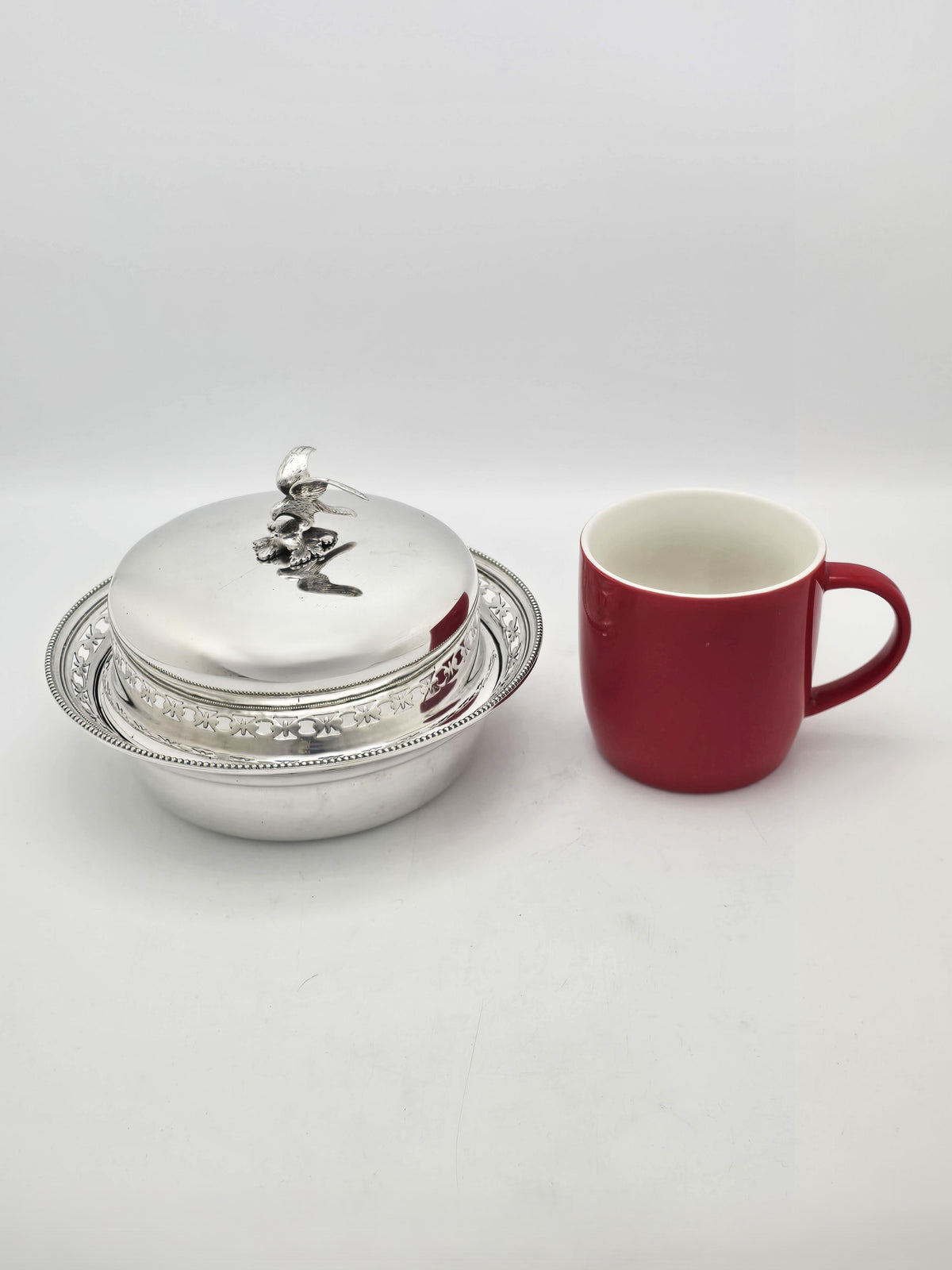Antique Edwardian Silver Plated Covered Serving Dish Bird Finial circa 1905