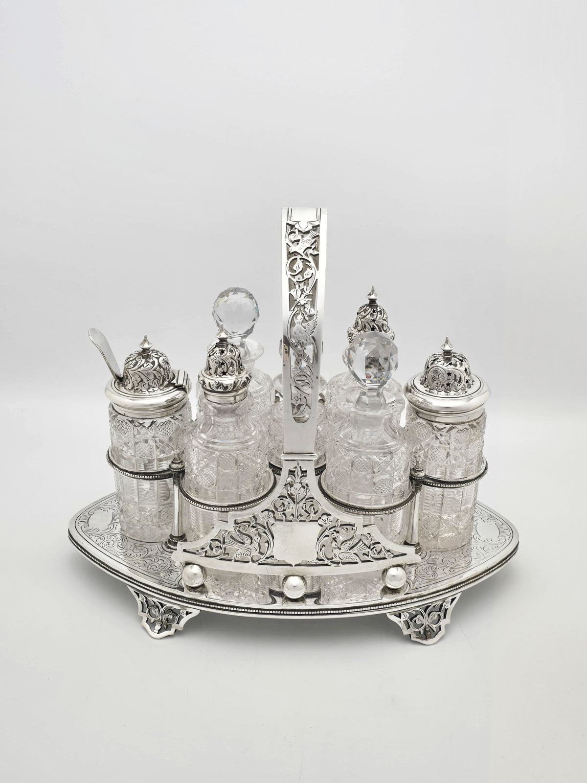 Impressive Antique Victorian Silver Plated Cut Glass Cruet Set circa 1870