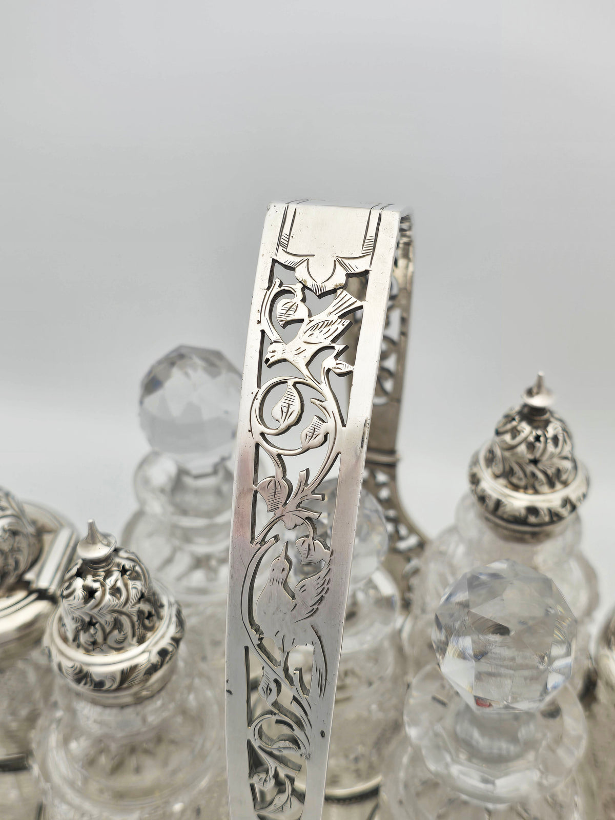 Impressive Antique Victorian Silver Plated Cut Glass Cruet Set circa 1870