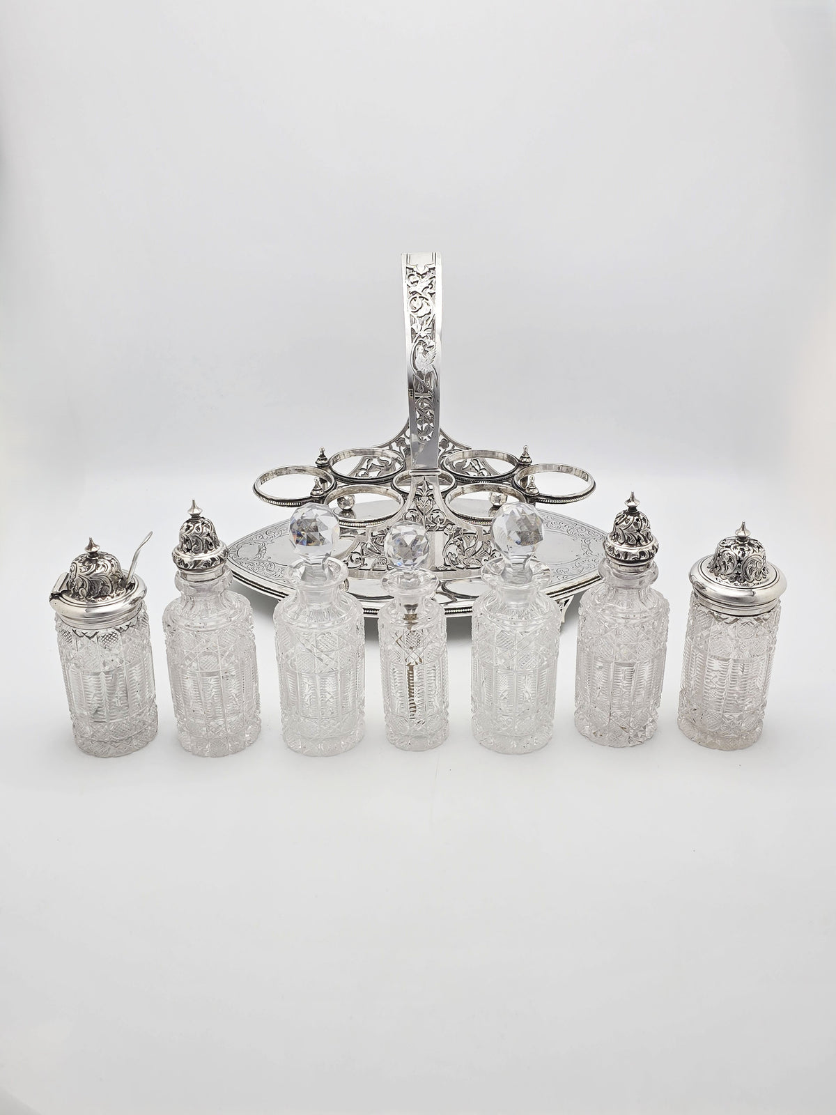 Impressive Antique Victorian Silver Plated Cut Glass Cruet Set circa 1870