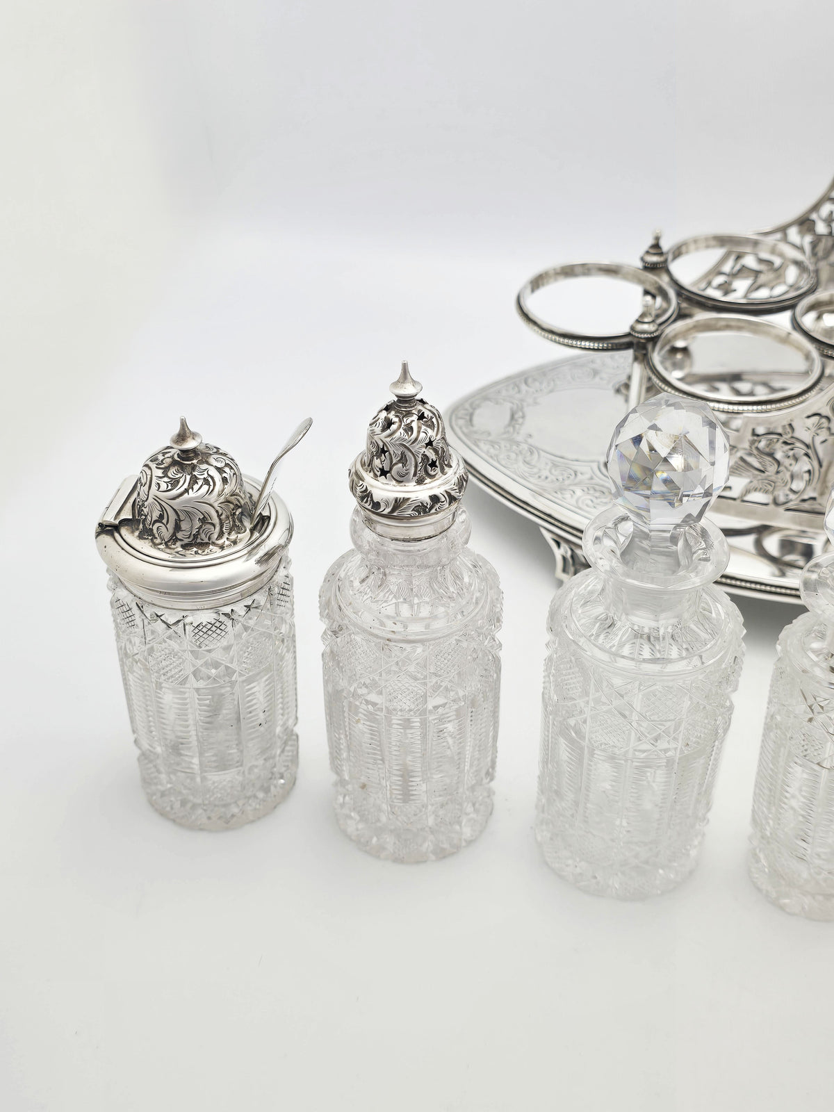 Impressive Antique Victorian Silver Plated Cut Glass Cruet Set circa 1870