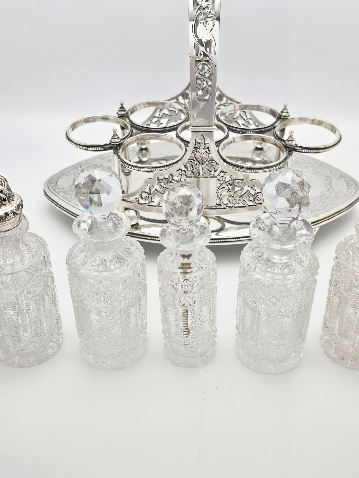 Impressive Antique Victorian Silver Plated Cut Glass Cruet Set circa 1870