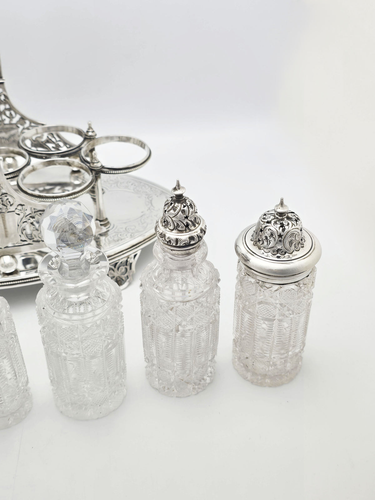 Impressive Antique Victorian Silver Plated Cut Glass Cruet Set circa 1870