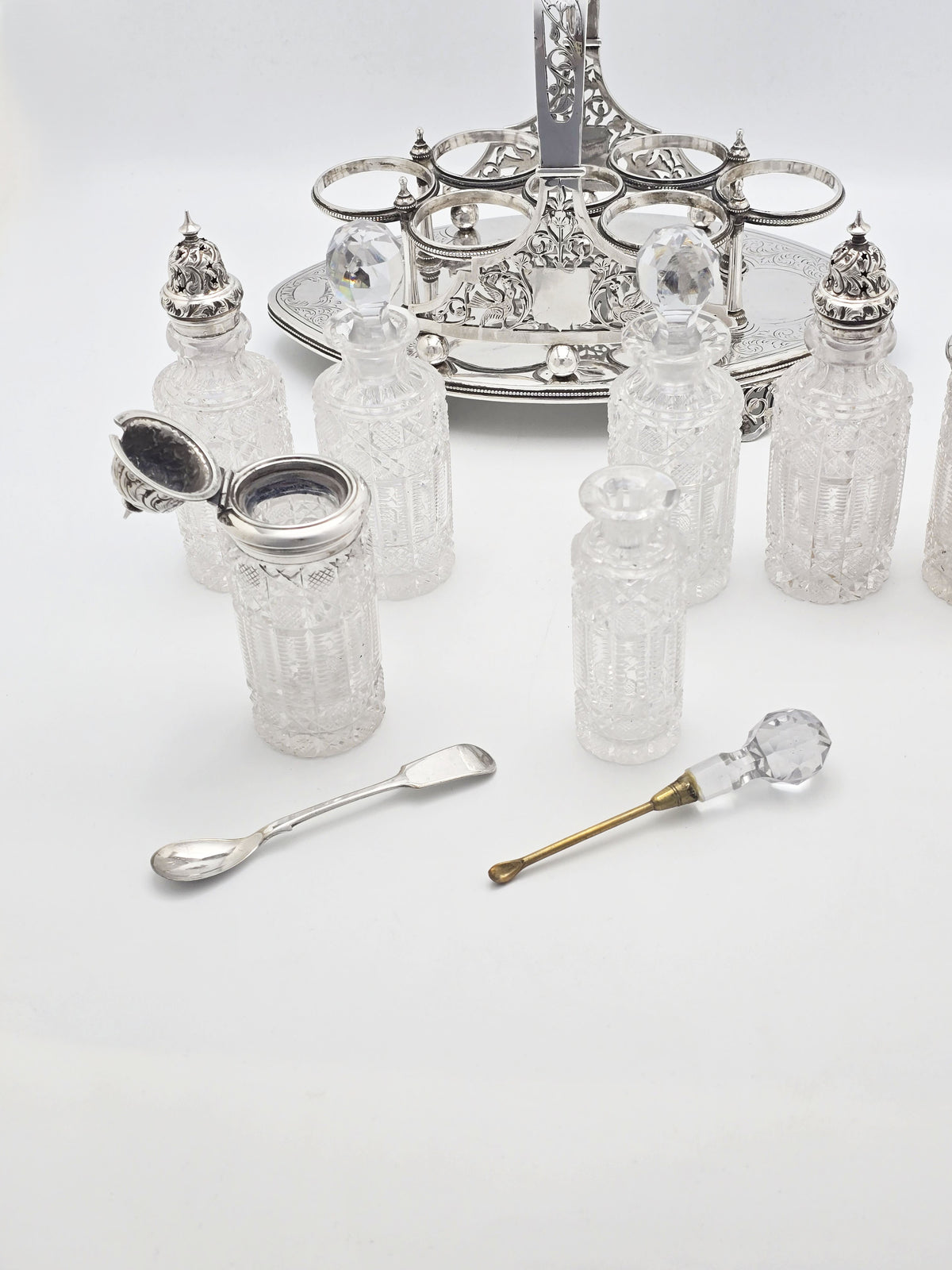 Impressive Antique Victorian Silver Plated Cut Glass Cruet Set circa 1870