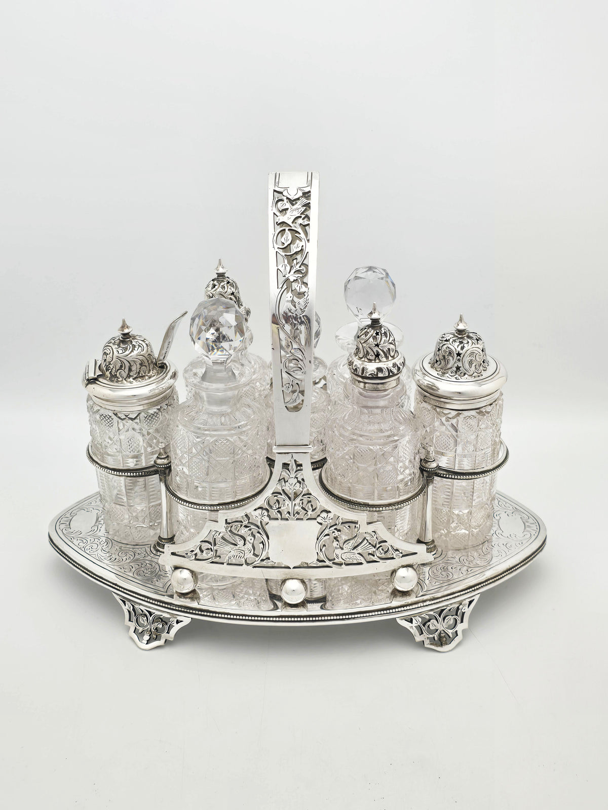 Impressive Antique Victorian Silver Plated Cut Glass Cruet Set circa 1870