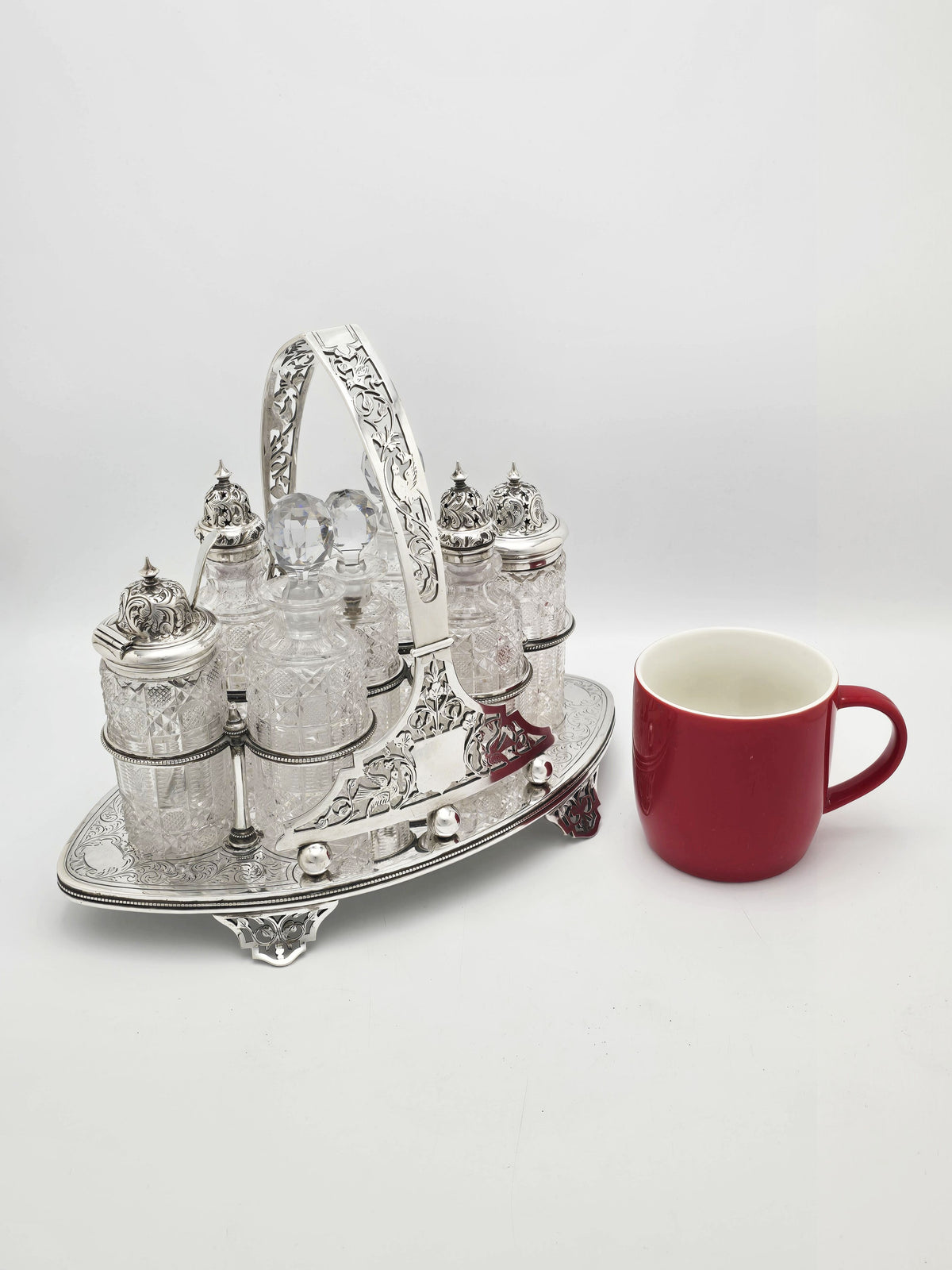 Impressive Antique Victorian Silver Plated Cut Glass Cruet Set circa 1870