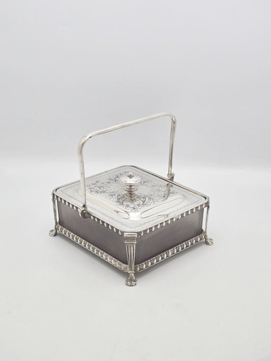 Antique Edwardian Silver Plated Frosted Glass Butter Dish circa 1905