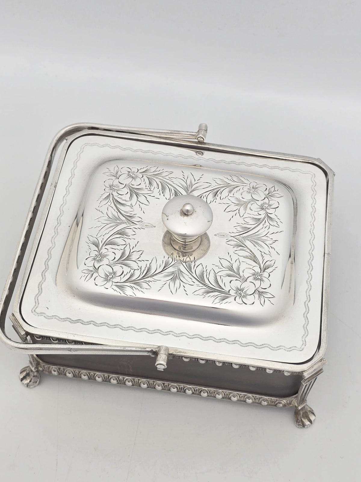 Antique Edwardian Silver Plated Frosted Glass Butter Dish circa 1905