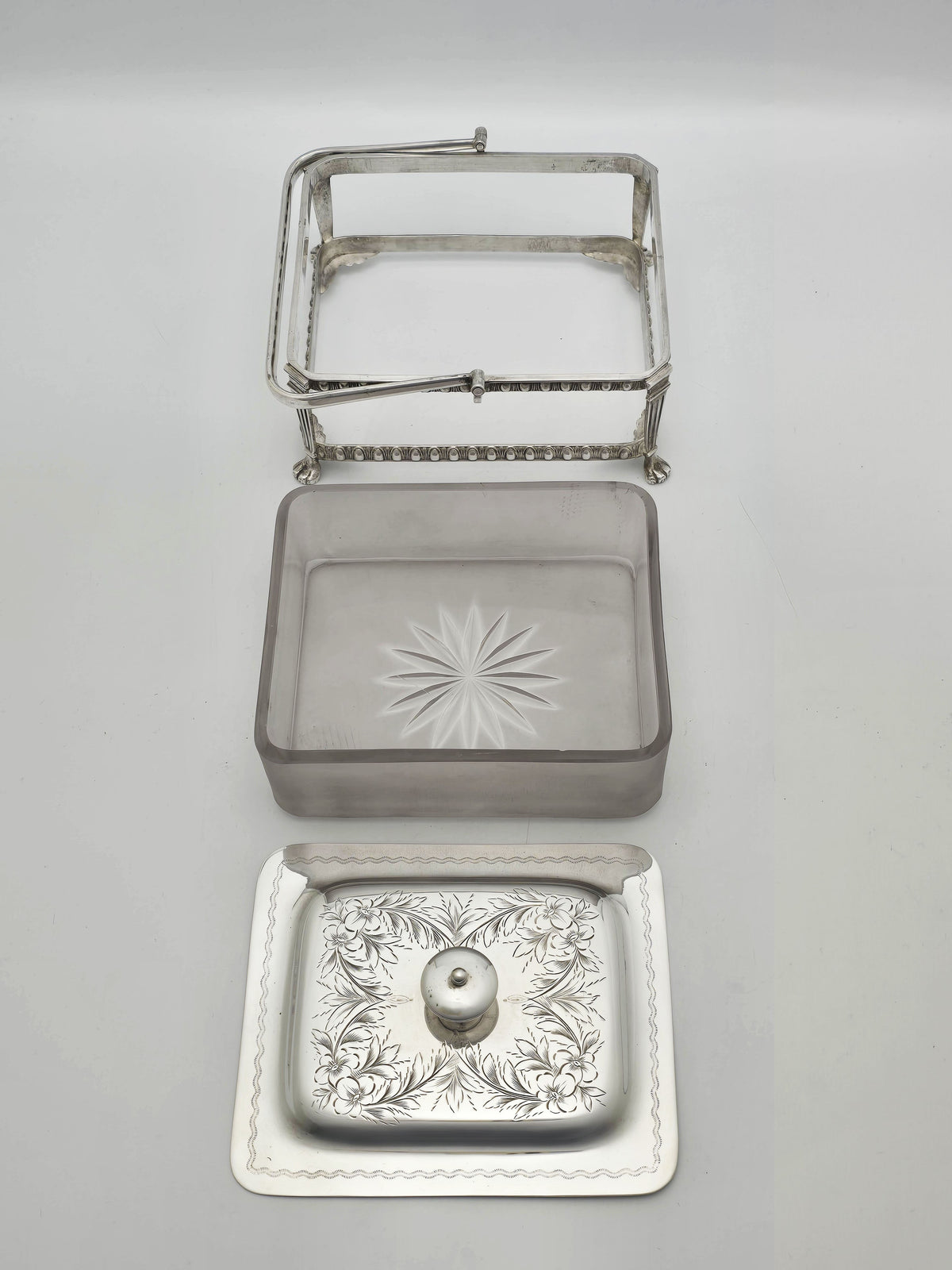 Antique Edwardian Silver Plated Frosted Glass Butter Dish circa 1905