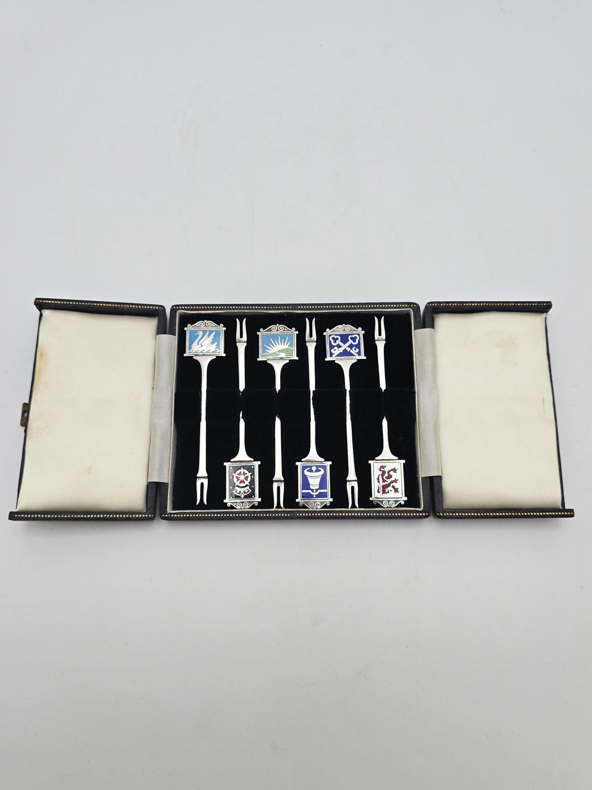 Antique Silver Plated Enamel Pub Sign Cocktail Stick Set circa 1925