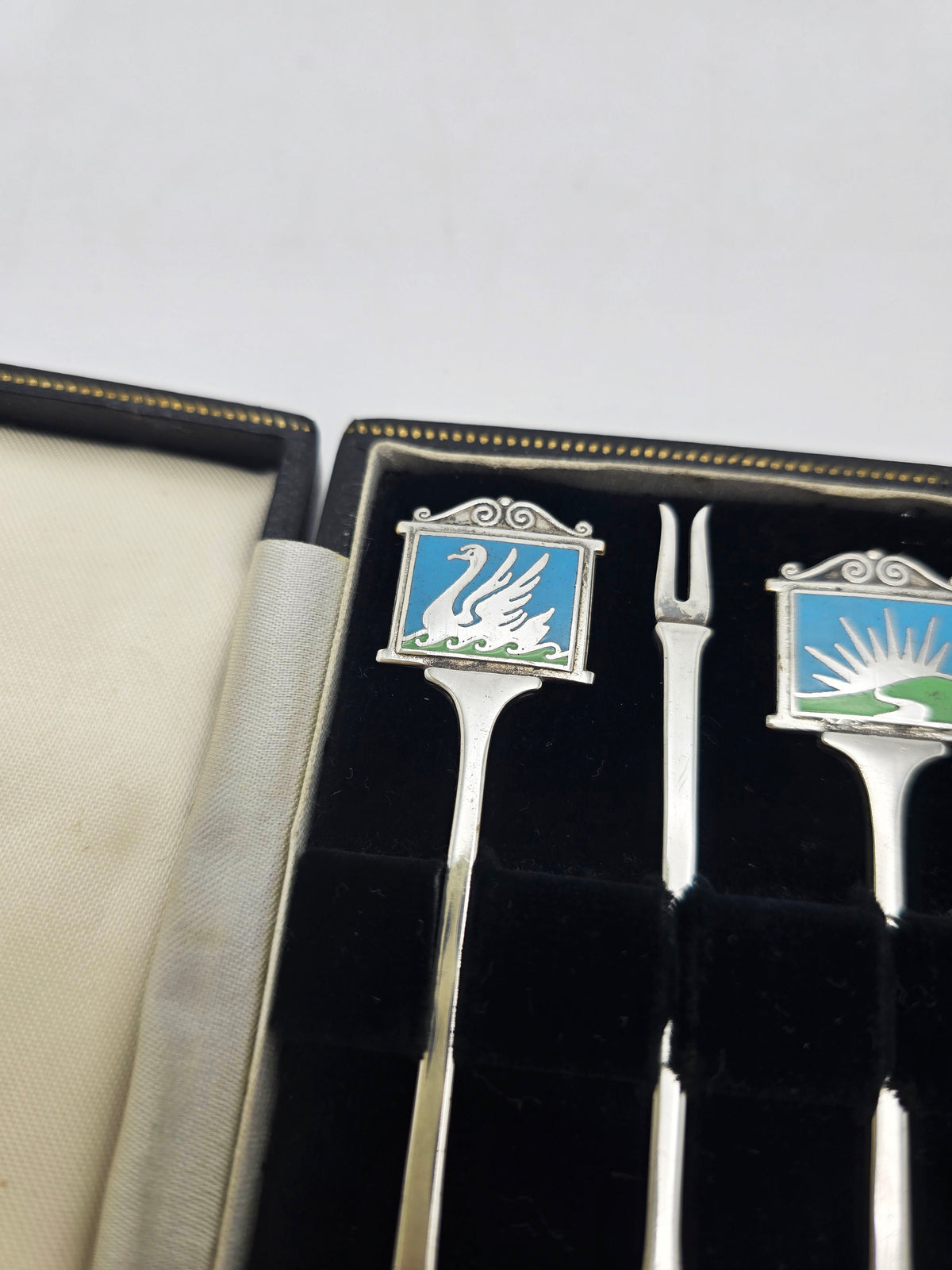 Antique Silver Plated Enamel Pub Sign Cocktail Stick Set circa 1925