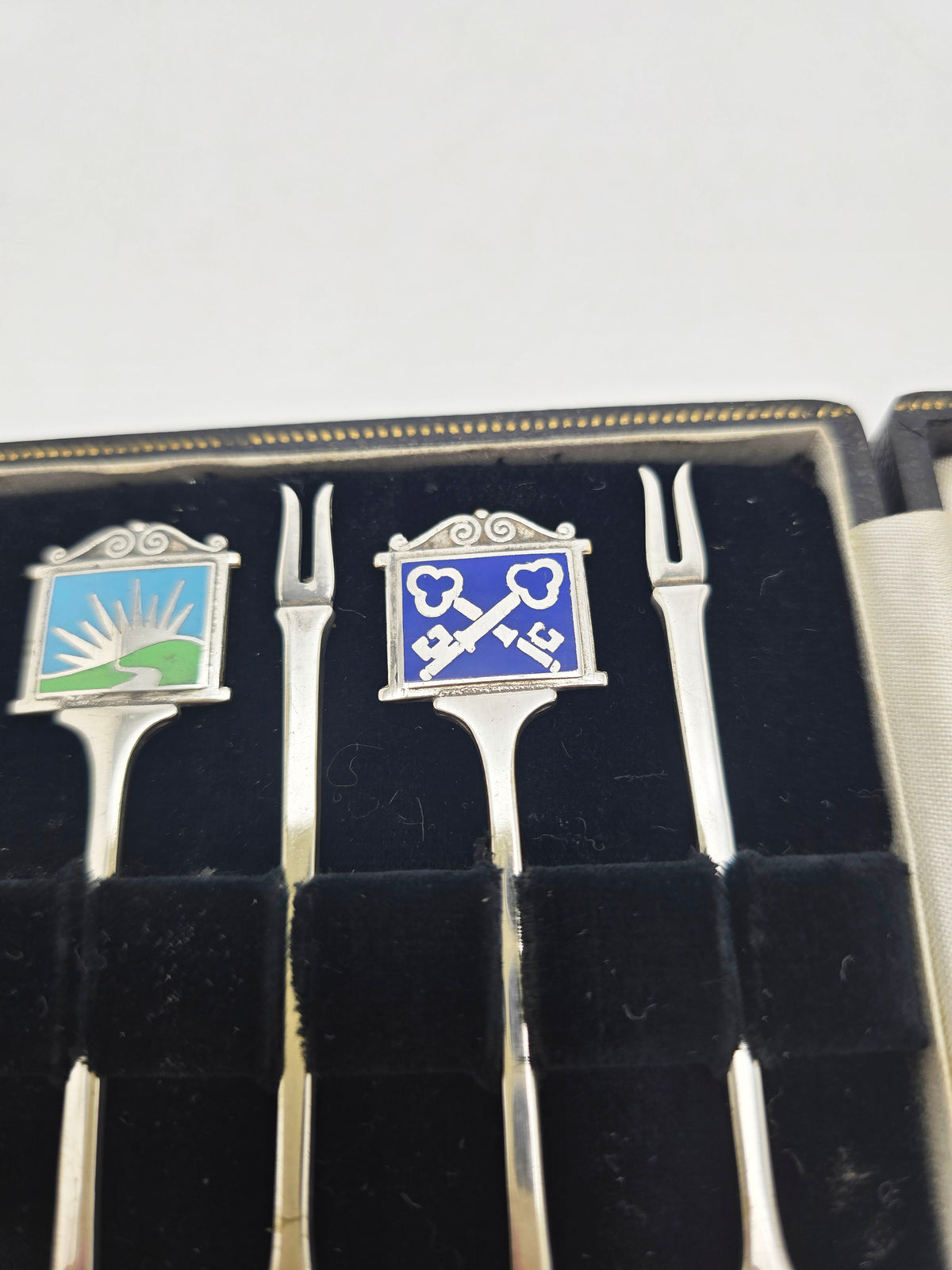 Antique Silver Plated Enamel Pub Sign Cocktail Stick Set circa 1925