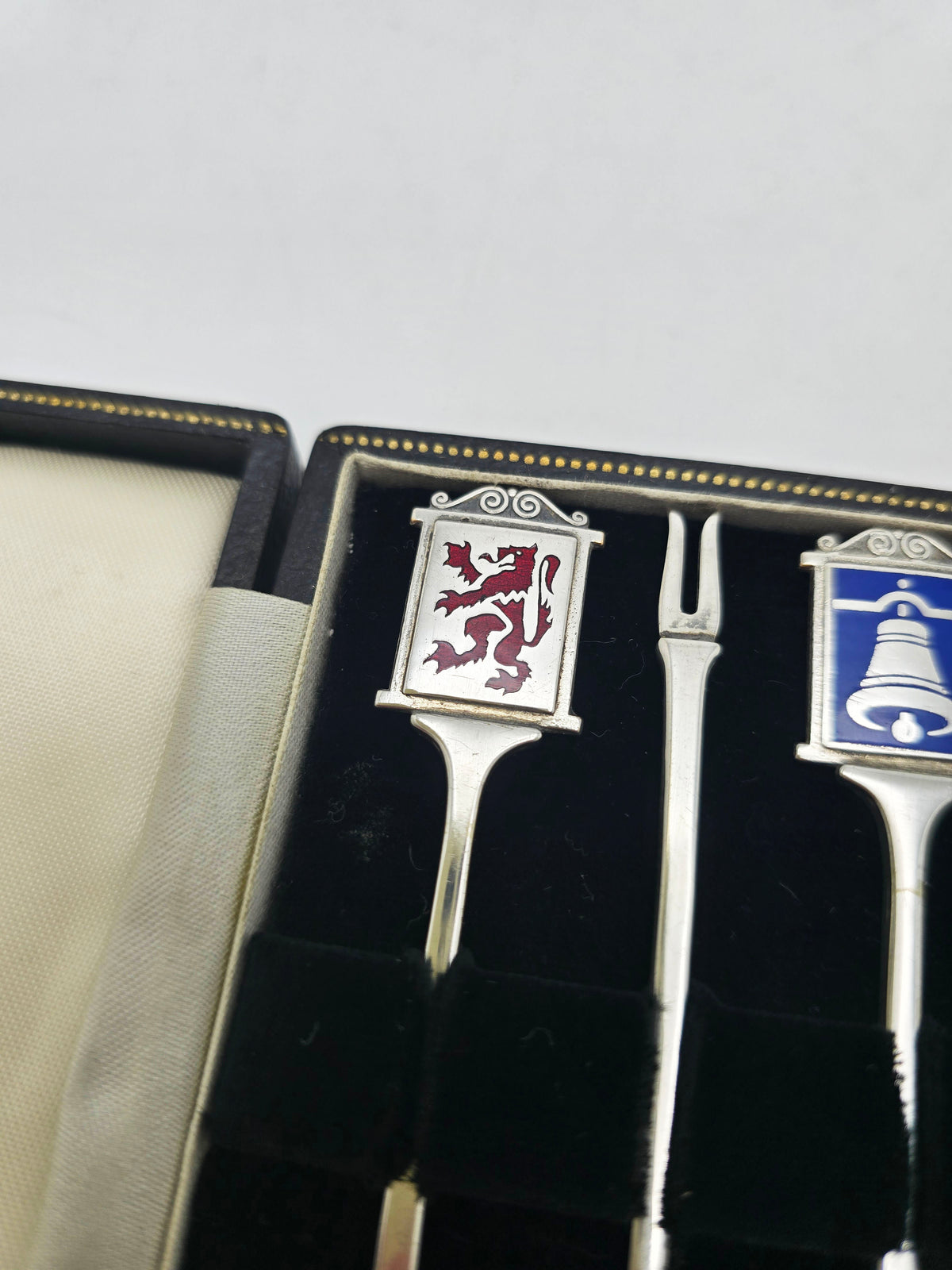 Antique Silver Plated Enamel Pub Sign Cocktail Stick Set circa 1925
