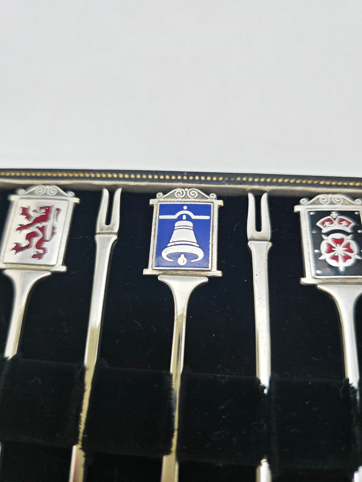 Antique Silver Plated Enamel Pub Sign Cocktail Stick Set circa 1925