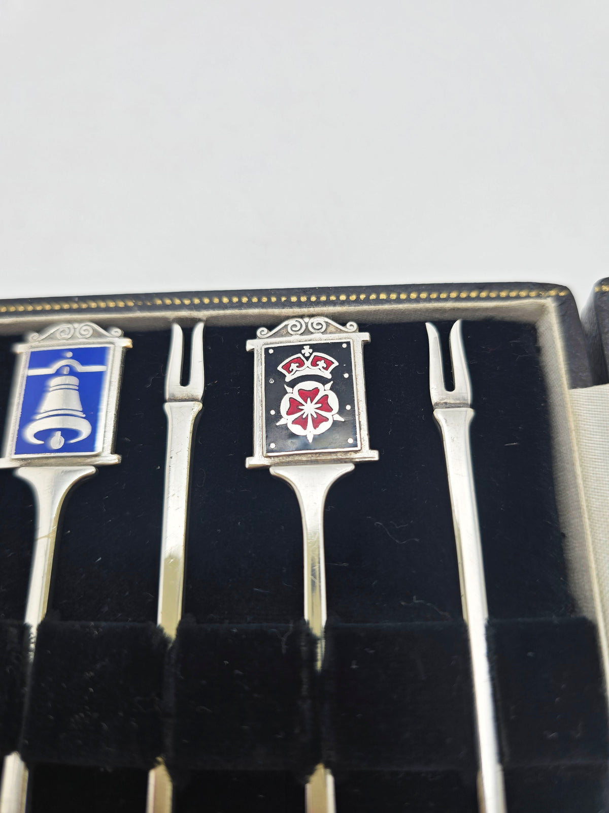 Antique Silver Plated Enamel Pub Sign Cocktail Stick Set circa 1925