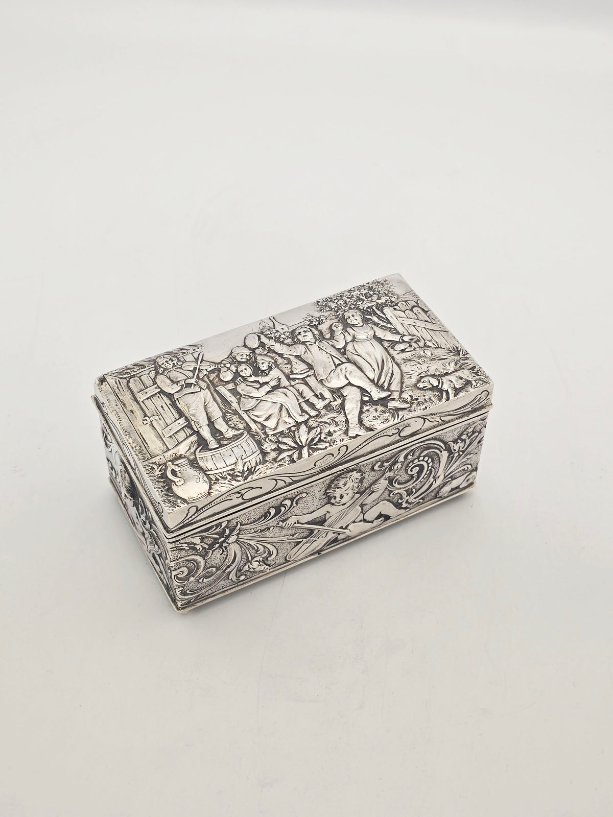 Antique Sterling Silver Repoussé Figural Trinket Box Sheffield 1899