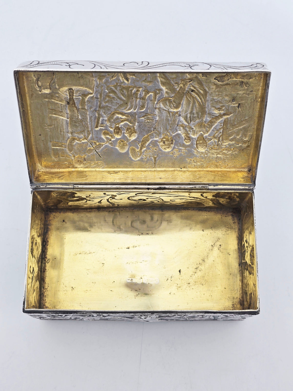 Antique Sterling Silver Repoussé Figural Trinket Box Sheffield 1899