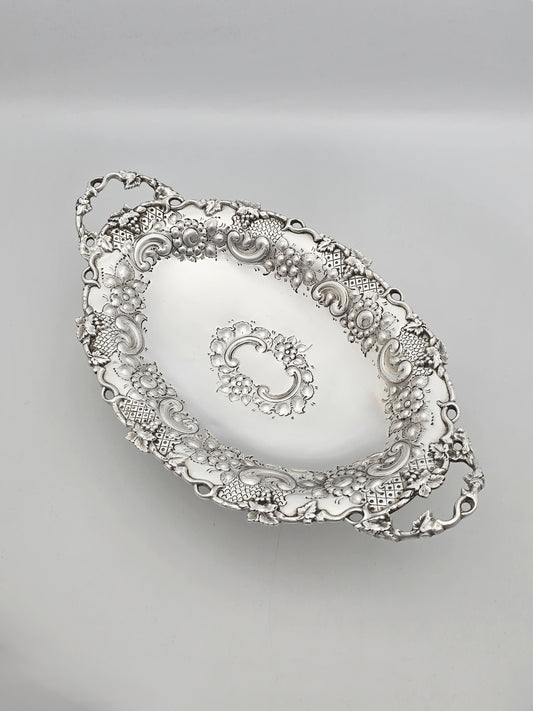 Antique Victorian Silver Plated Floral Serving Dish circa 1890