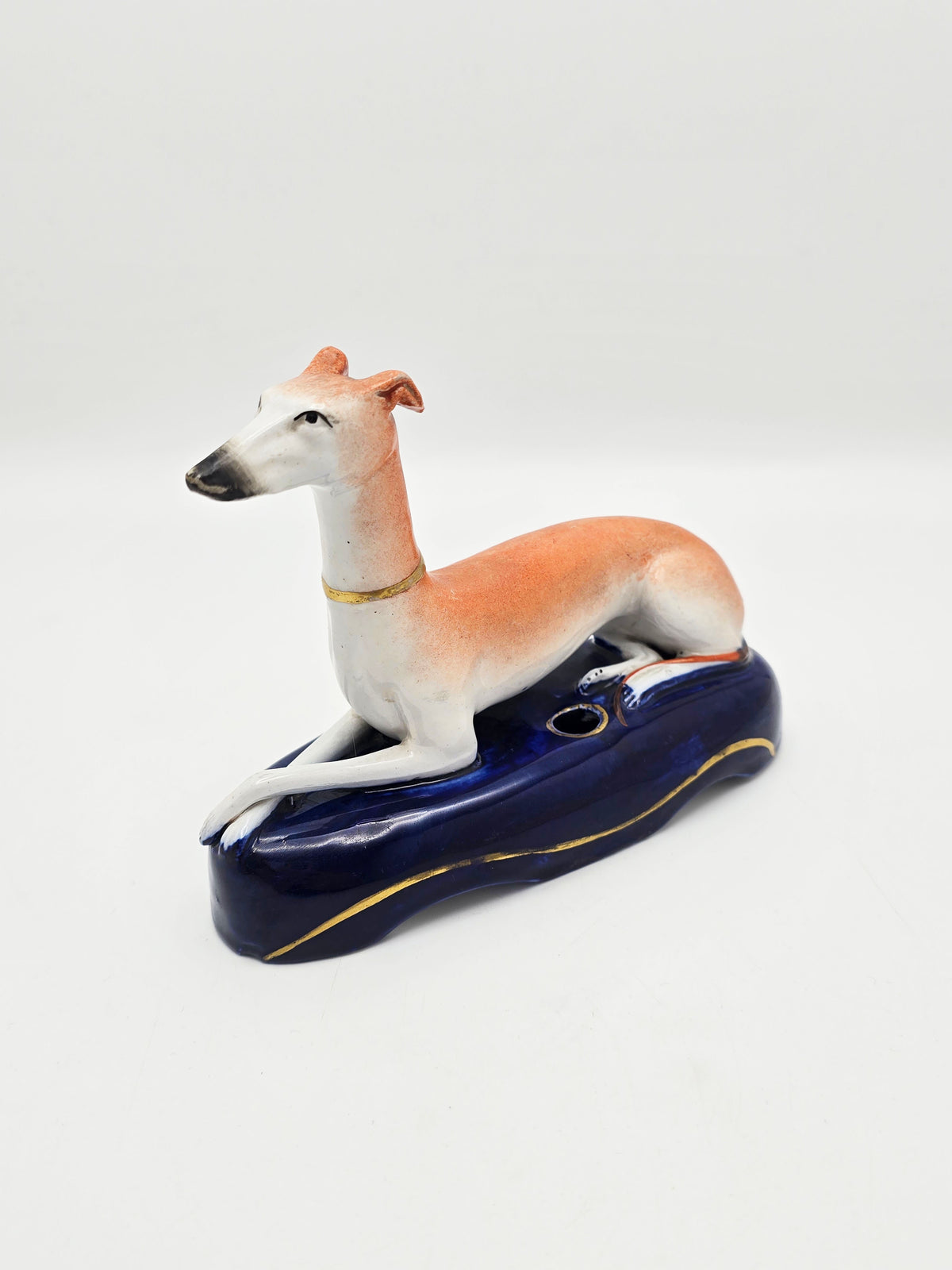 Antique Victorian Staffordshire China Greyhound Inkwell circa 1880
