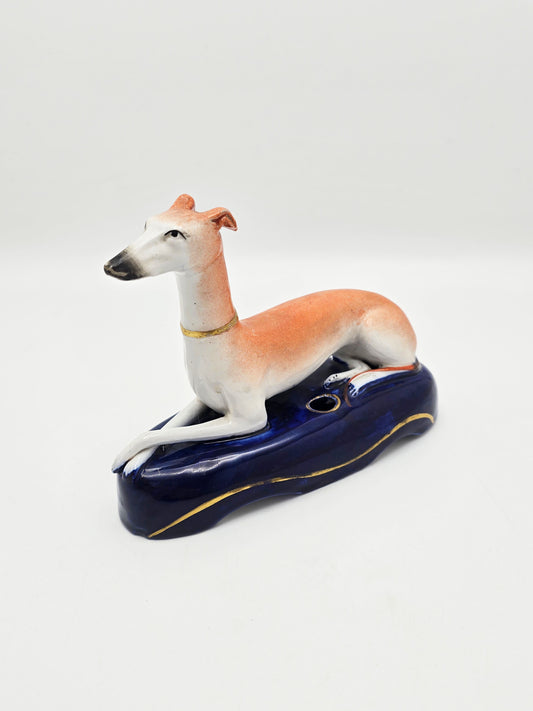 Antique Victorian Staffordshire China Greyhound Inkwell circa 1880