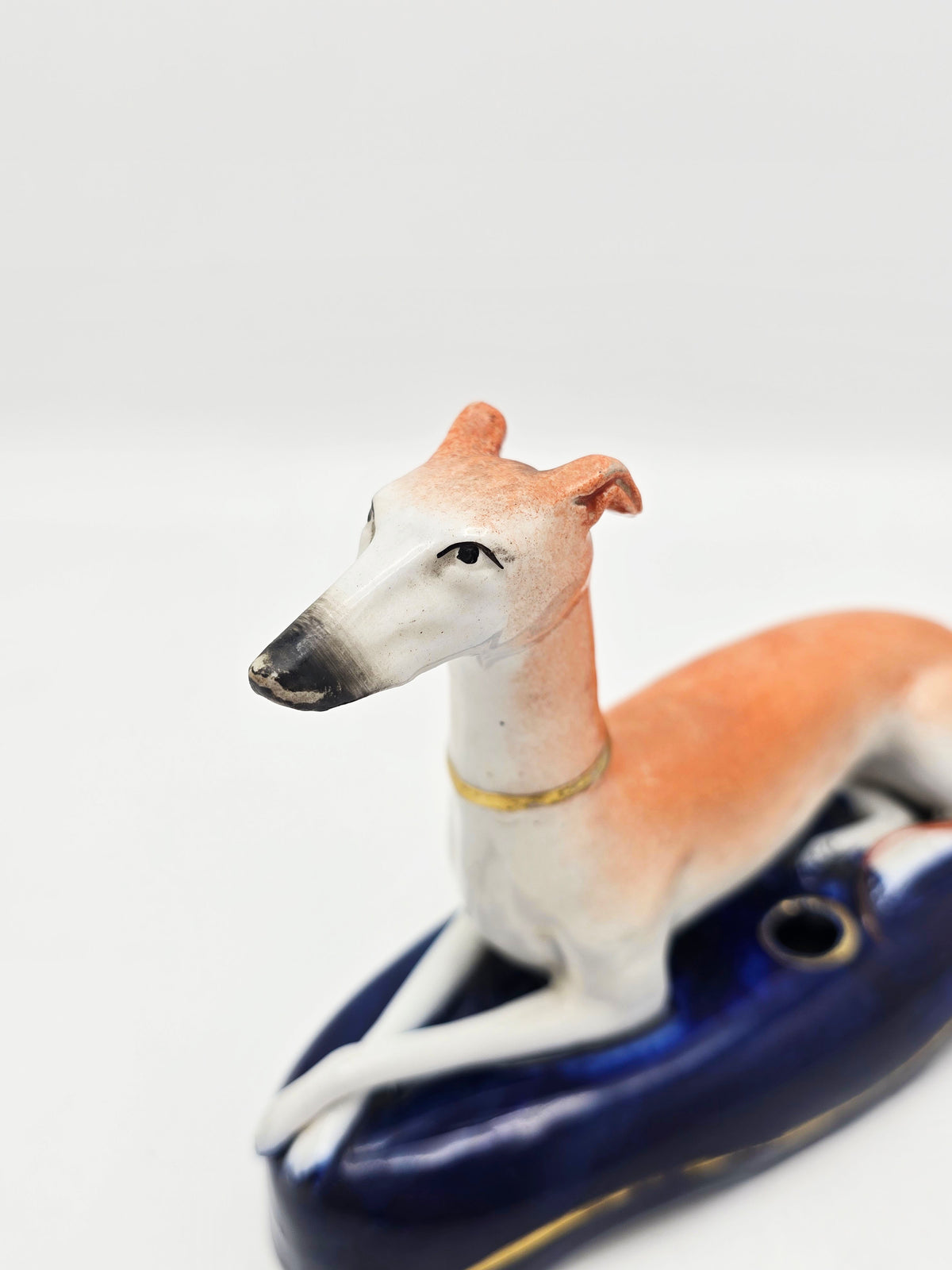 Antique Victorian Staffordshire China Greyhound Inkwell circa 1880