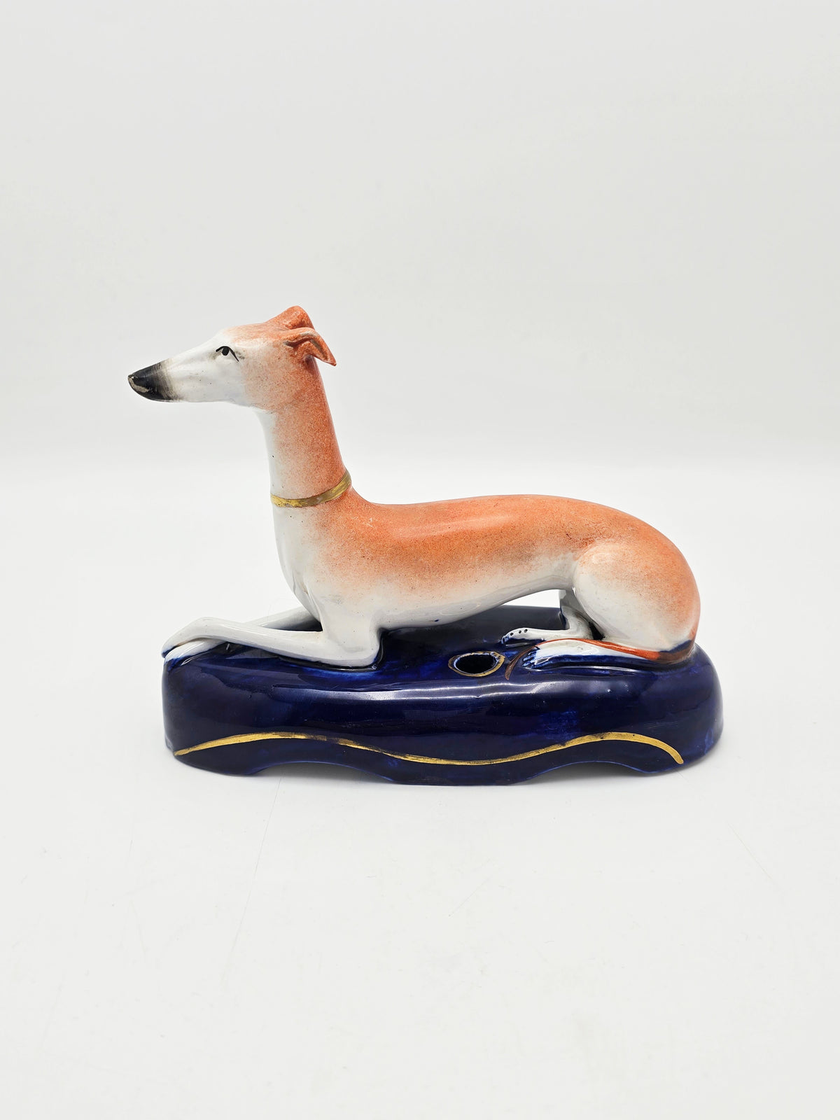 Antique Victorian Staffordshire China Greyhound Inkwell circa 1880