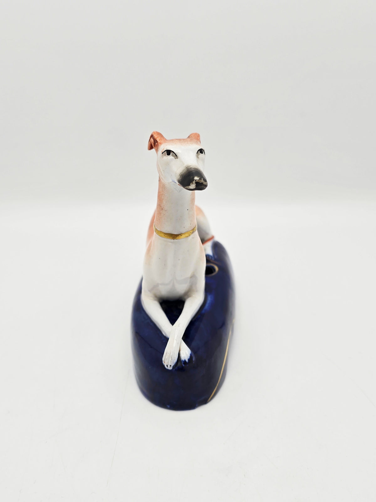 Antique Victorian Staffordshire China Greyhound Inkwell circa 1880