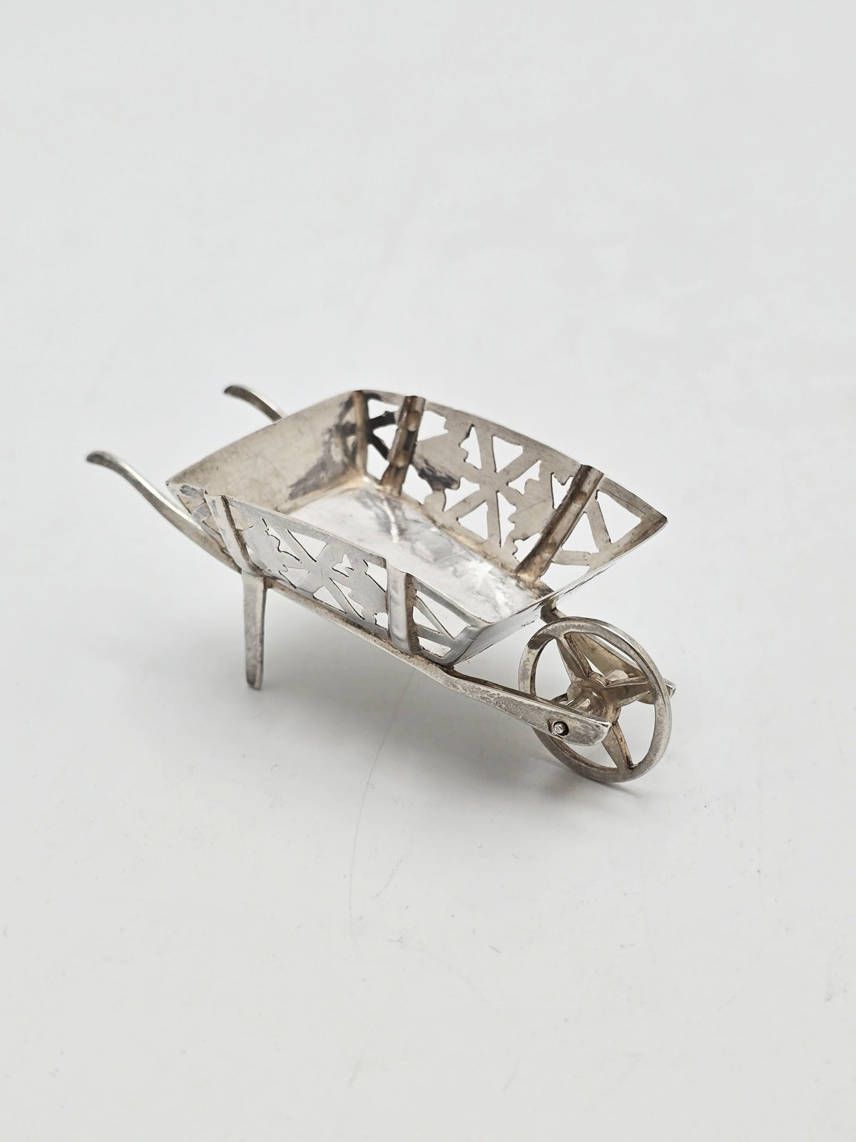 Antique Edwardian Sterling Silver Miniature Wheelbarrow Mappin and Webb 1908
