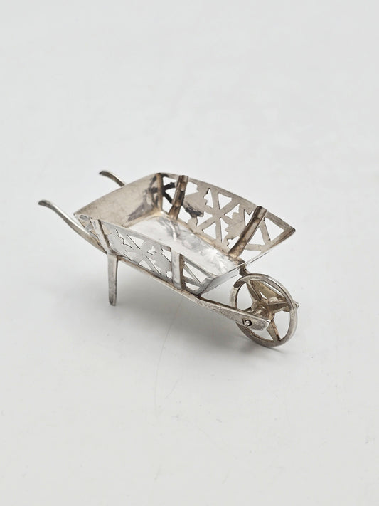 Antique Edwardian Sterling Silver Miniature Wheelbarrow Mappin and Webb 1908