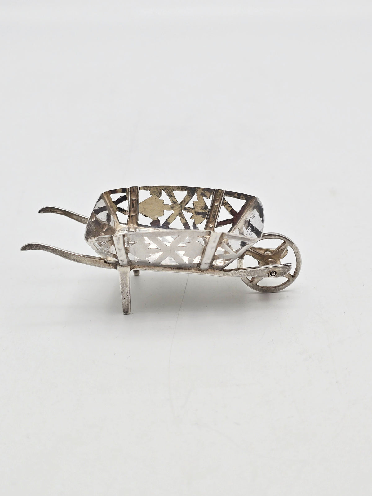 Antique Edwardian Sterling Silver Miniature Wheelbarrow Mappin and Webb 1908