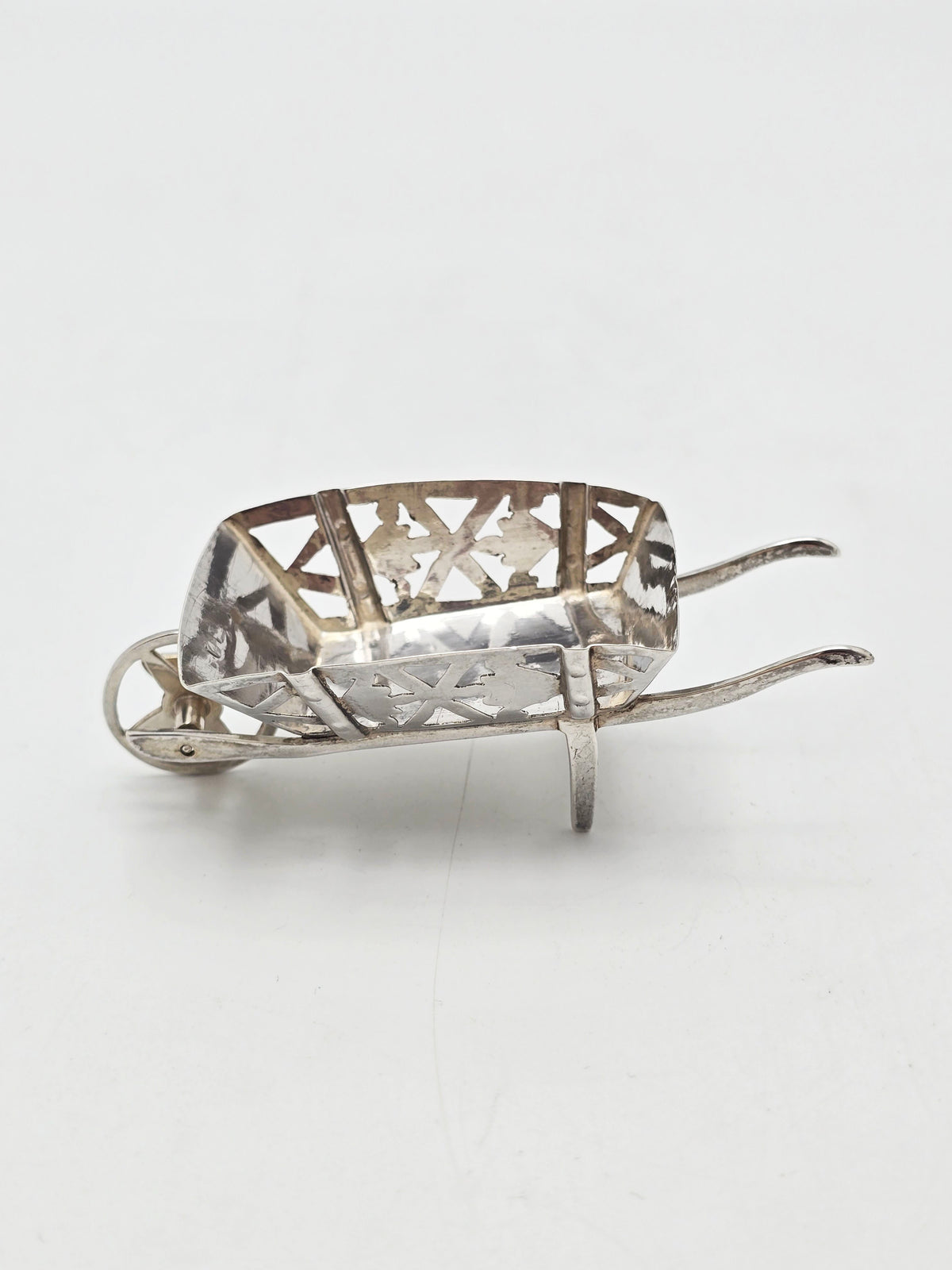 Antique Edwardian Sterling Silver Miniature Wheelbarrow Mappin and Webb 1908
