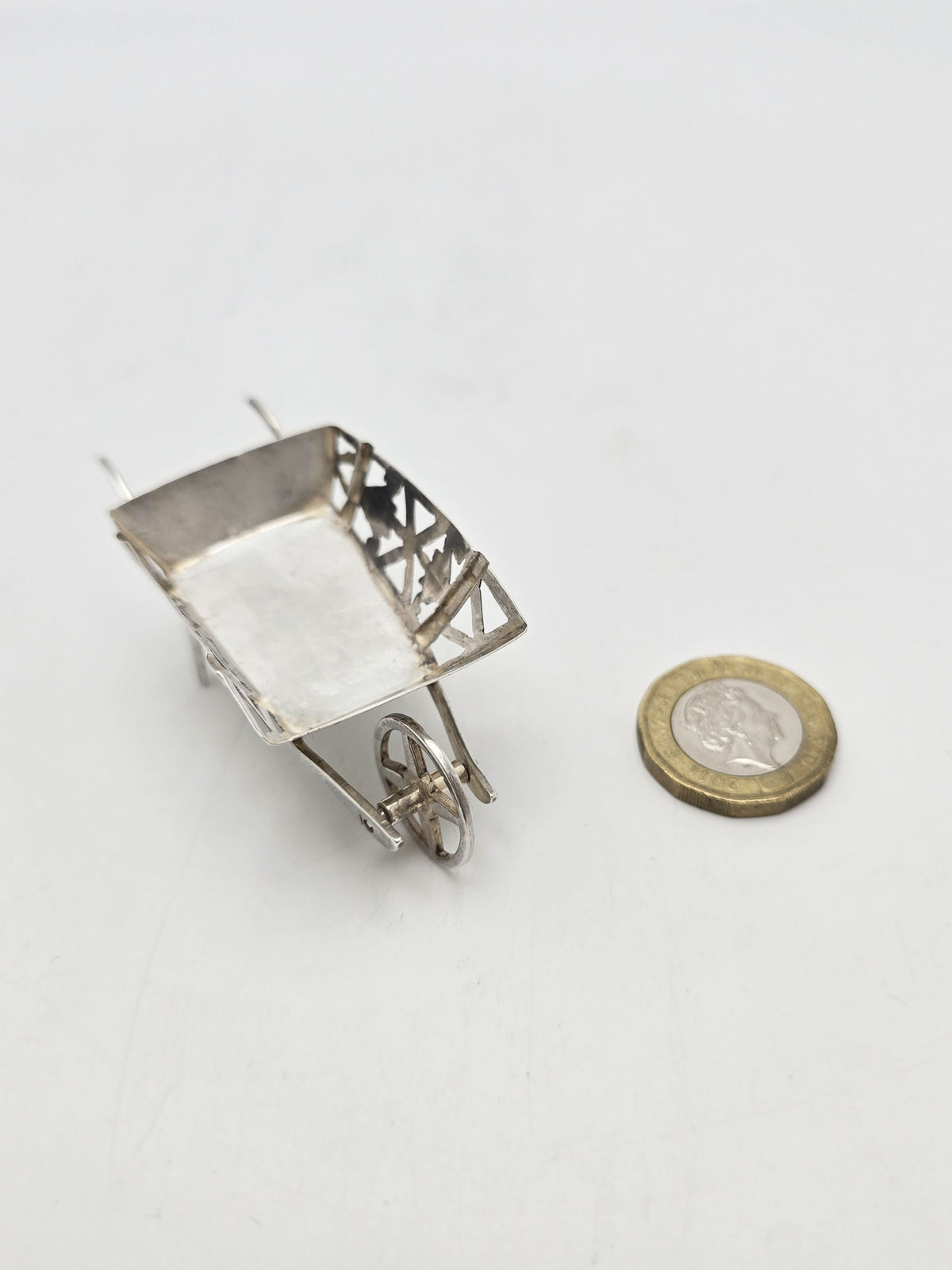 Antique Edwardian Sterling Silver Miniature Wheelbarrow Mappin and Webb 1908