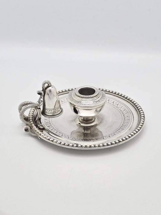 Antique Victorian Egyptian Revival Silver Plated Snake Chamberstick circa 1870