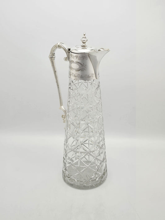 Antique Victorian Silver Plated Cut Glass Claret Jug circa 1880