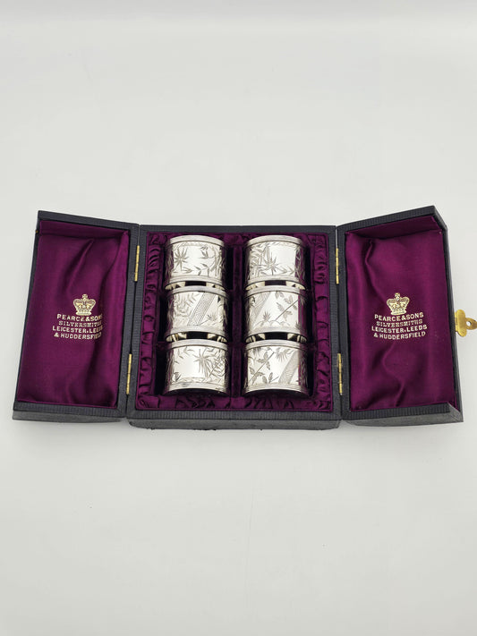 Antique Victorian Silver Plated Set of Six Japanesque Napkin Rings circa 1880