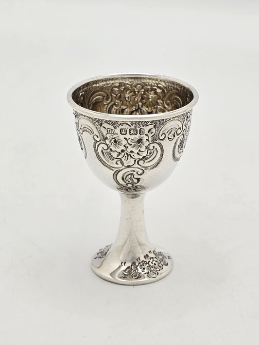 Antique Victorian Sterling Silver Embossed Egg Cup Sheffield 1896