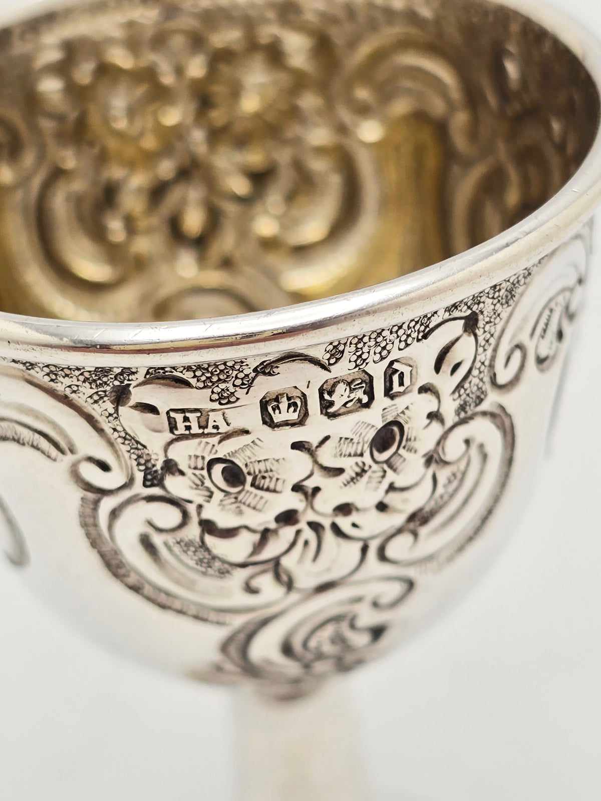 Antique Victorian Sterling Silver Embossed Egg Cup Sheffield 1896