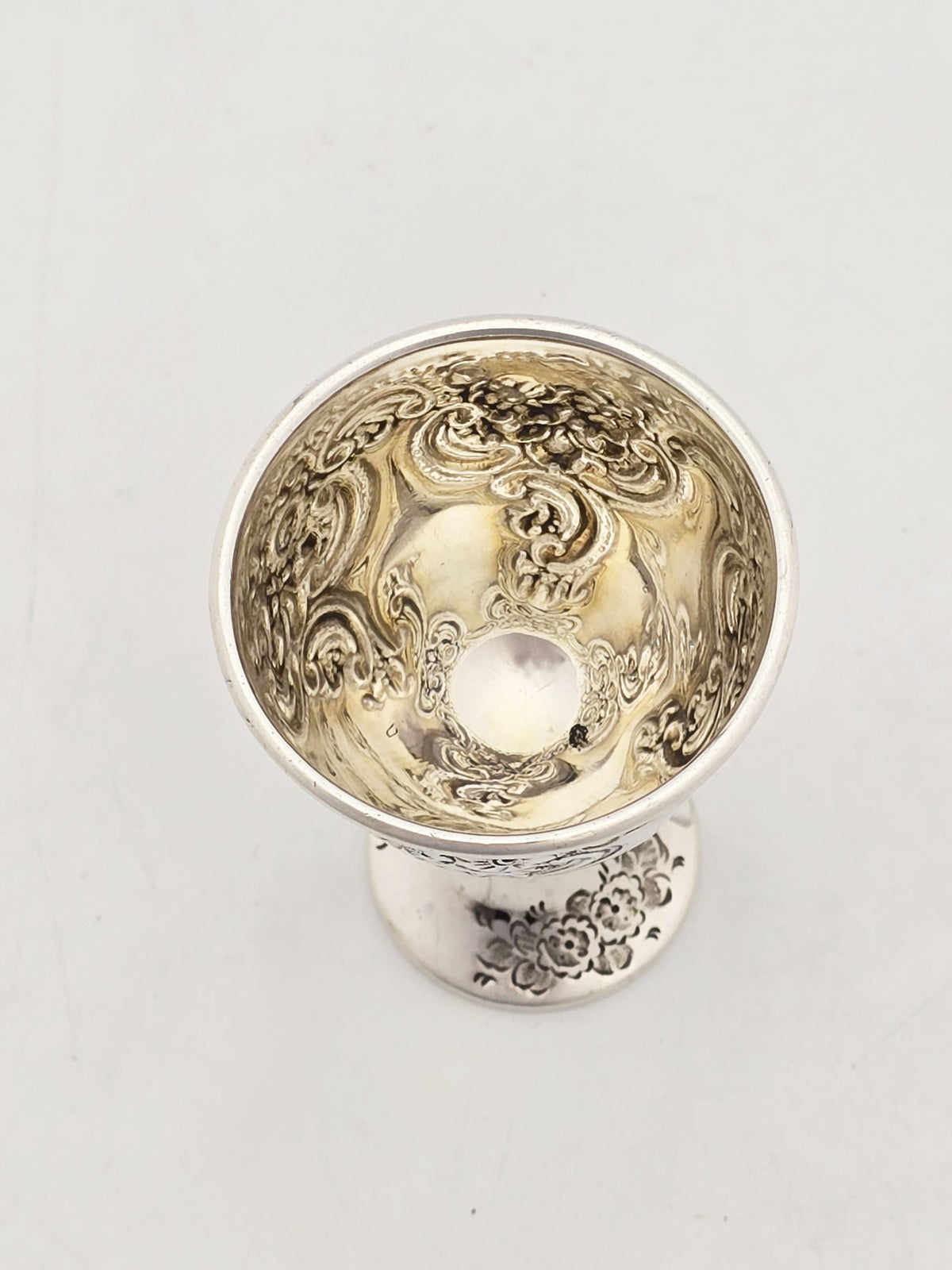 Antique Victorian Sterling Silver Embossed Egg Cup Sheffield 1896