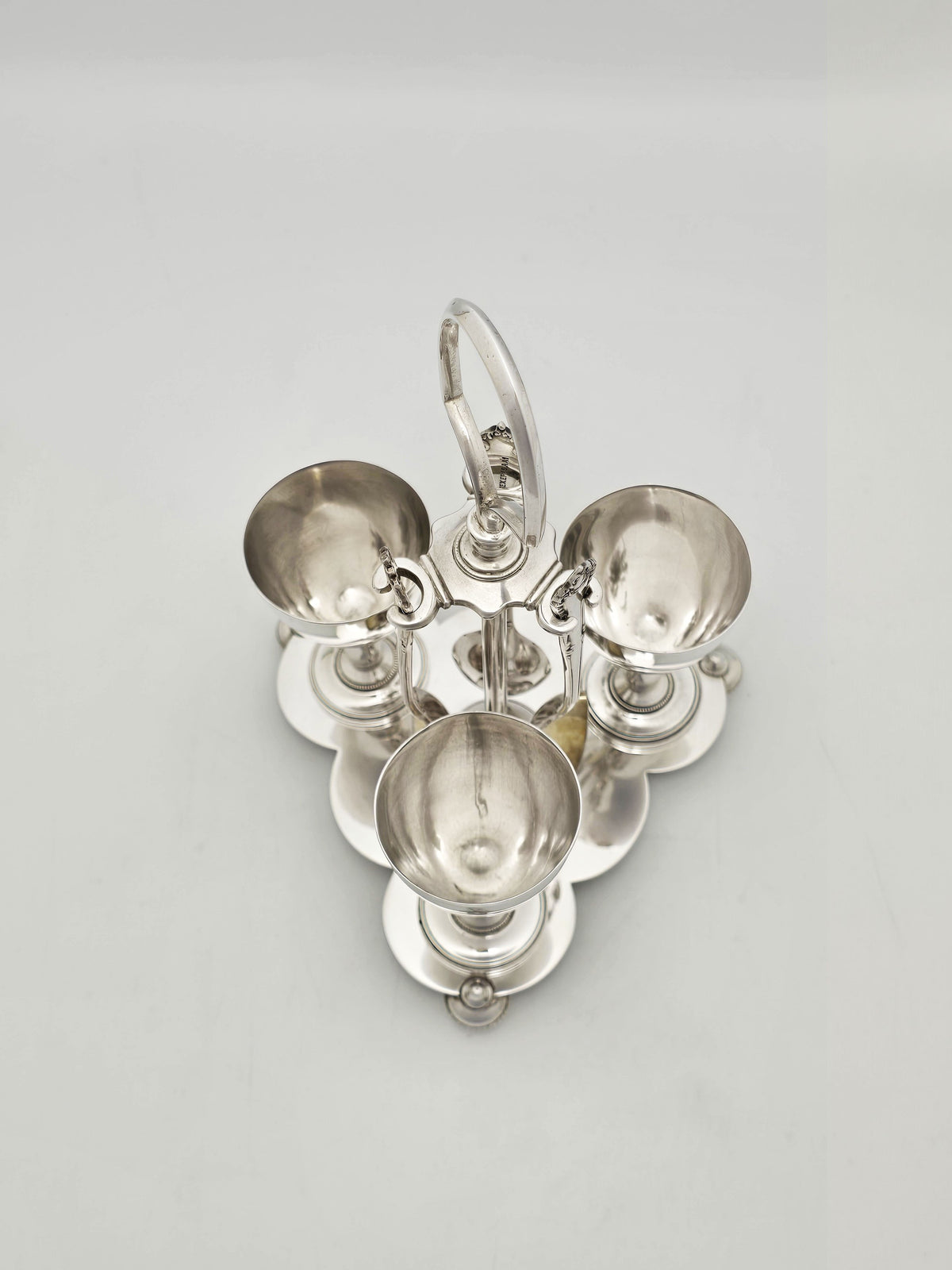 Antique Silver Plated Three Cup Egg Cruet Set with Spoons circa 1920